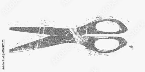 Repeating sewing scissors pattern with vintage outlines, dusty background, speckled shadows and stippled metallic texture in textile-inspired composition.