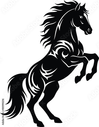 Horse rearing silhouette vector illustration black and white design eps