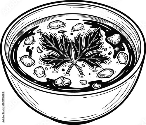 Bowl of soup illustration vector image with parsley garnish and beans eps silhouette