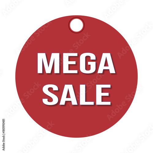 mega sale tag label with bold white text, blue outline, and drop shadow design for discount, promotion, and retail offers.