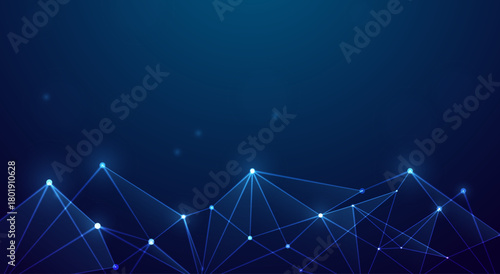 Abstract background with geometric network connection structure. Concept of communication technology, internet, and global science data. Vector EPS10. (169 ตัวอักษร)