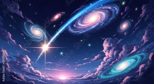 Cosmic Dreamscape Galaxies, Nebulae, and Shooting Stars, Galaxy, Space, Cosmos