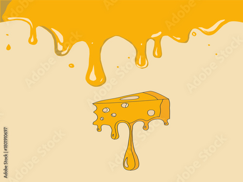 Melting cheese drip background. Smooth cheddar sauce pattern. Minimal liquid dairy splash texture for food design. Tasty snack topping abstract illustration wallpaper.