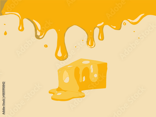 Melting cheese drip background. Smooth cheddar sauce pattern. Minimal liquid dairy splash texture for food design. Tasty snack topping abstract illustration wallpaper.