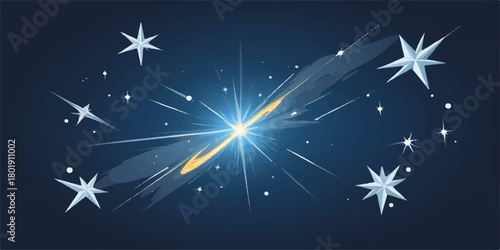 Bright blue star background illustration with glowing, sparkling stars for a winter holiday celebration