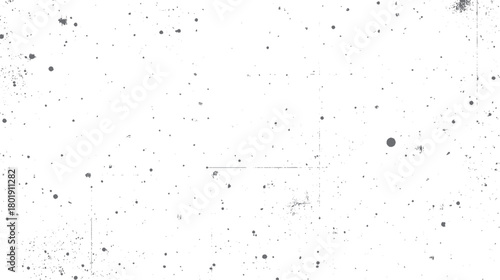 Scattered grey dust particles and specks on a stark white background with subtle grunge textures and faint grid lines