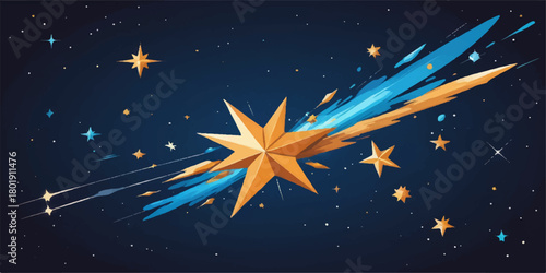 Starry night sky with bright holiday Christmas stars and moon decoration