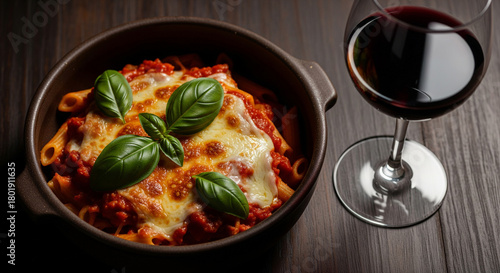 Pasta with tomato sauce and melted cheese