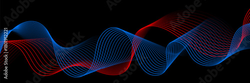 Abstract Red and Blue Wave Lines on Black Background. Wallpaper. Vector Illustration