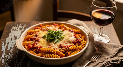 Pasta with tomato sauce and melted cheese