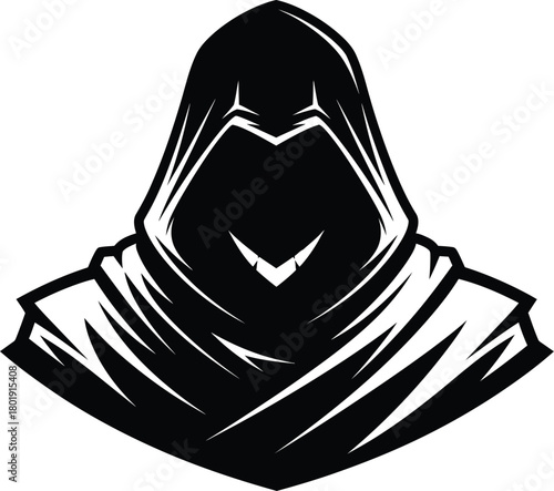 Black hooded figure vector illustration assassin logo design concept eps silhouette