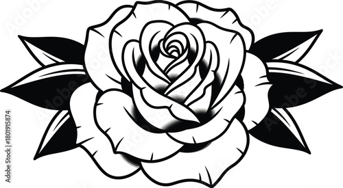 Rose tattoo design black and white floral illustration vector graphic eps silhouette
