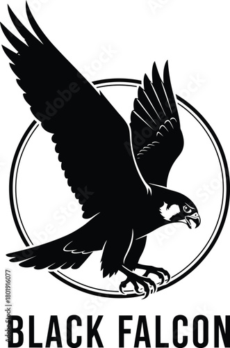 Black falcon logo soaring bird of prey vector illustration design eps silhouette