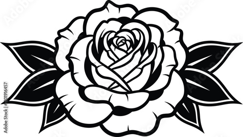 Rose tattoo design vector illustration black and white floral art eps silhouette