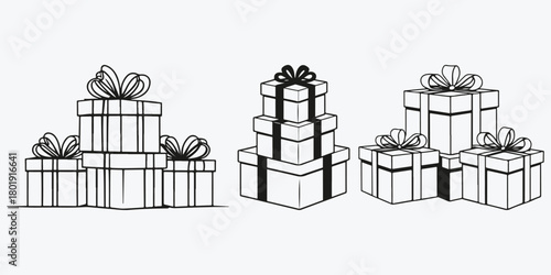 gift boxes pile sketch illustration vector set