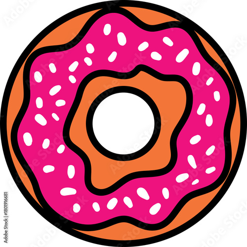A Pink Frosted Donut with Sprinkles and an Orange Glaze on a Transparent Background