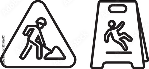   Bold construction hazard triangle outline icon for safety warning, caution signage, and alert design use.