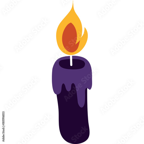 A Simple Vector Illustration Of A Tall Purple Candle With Dripping Wax And A Bright Orange Flame On A Transparent Background