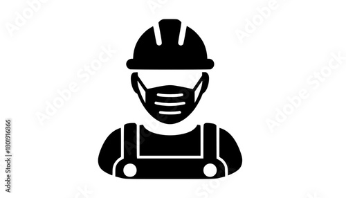 A construction worker wearing a hard hat and a face mask icon image on transparent background