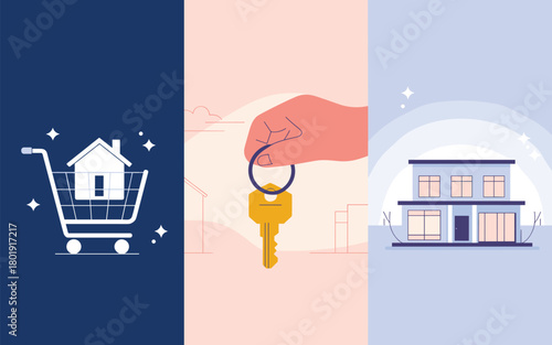 Real Estate and Property Ownership Icons Buying, Selling, and Renting a Home