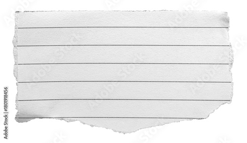 Cut out torn piece of white ruled lined paper memo note with rough texture edges and copy space for text, transparent png background design element
