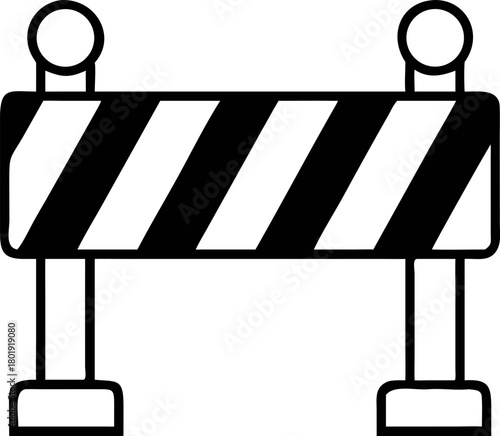 Silhouette vector of a black-filled solid road barrier with white diagonal stripes, ideal for safety and construction signage