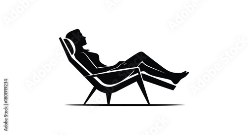 Stylized silhouette of a person relaxing in a modern lounge chair on a white background
