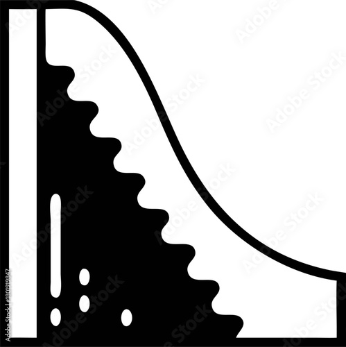Black silhouette of a wavy slide with water splashing at the bottom, representing playground fun and summer activities