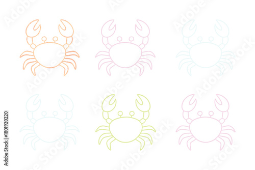 Colorful crabs pattern in pastel shades on white background