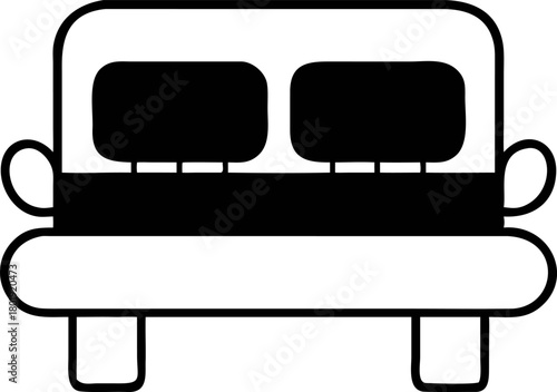 Outline vector sofa icon, simple two-seater couch line art graphic, ideal for home decor, furniture, and living space design