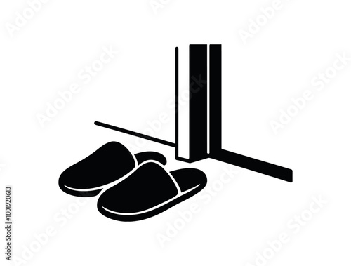 Slippers left by door no face black silhouette with soft shape lines casual everyday vibe vector