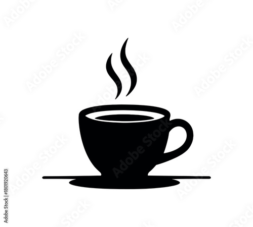 Cup of tea steaming on table no face black silhouette with handle and vapor lines quiet moment vector