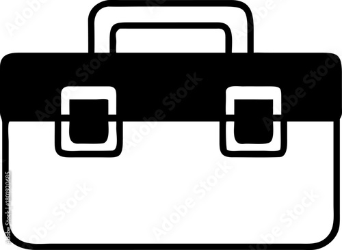 Black and White Toolbox Illustration A Vector Silhouette of a Durable, Solid Toolbox with Handle and Secure Closures, perfect for design needs