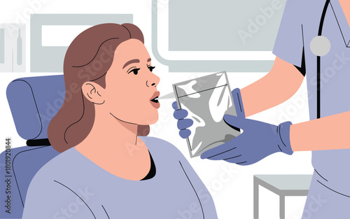 Medical professional collecting a sample from a patient's mouth for testing
