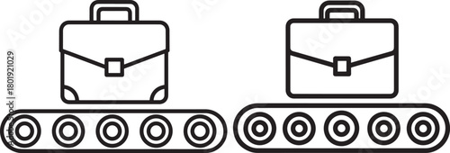 Two briefcases on a conveyor belt silhouette