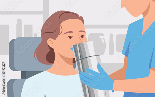 Dental patient undergoing a medical x-ray examination in a clinic setting