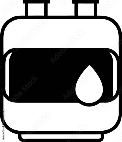 Black vector silhouette of a propane tank with a water droplet symbol, representing gas storage and liquid transfer, perfect for industrial or domestic use
