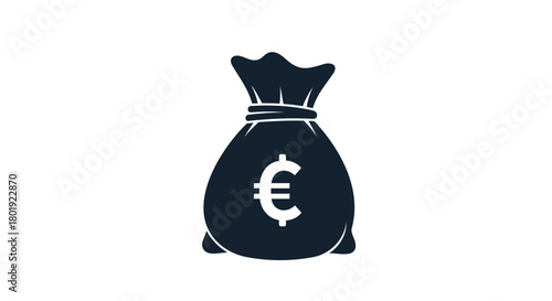 Dark silhouette of a money bag with a white euro symbol on a plain white background
