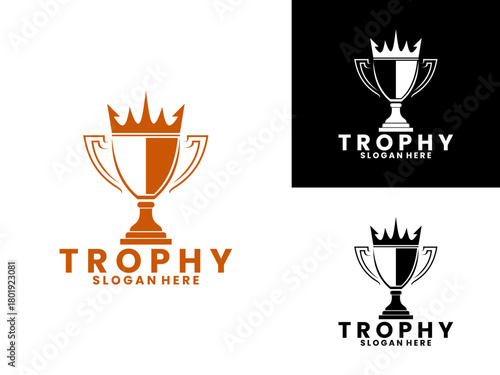 Trophy with crown logo design vector template. Trophy king logo design vector template