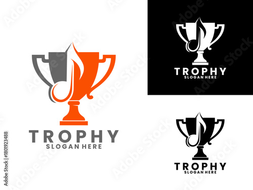 Trophy with music logo design vector template. Music Award logo design vector template