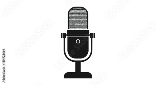 Classic vintage microphone silhouette on a white background for audio recording and broadcasting