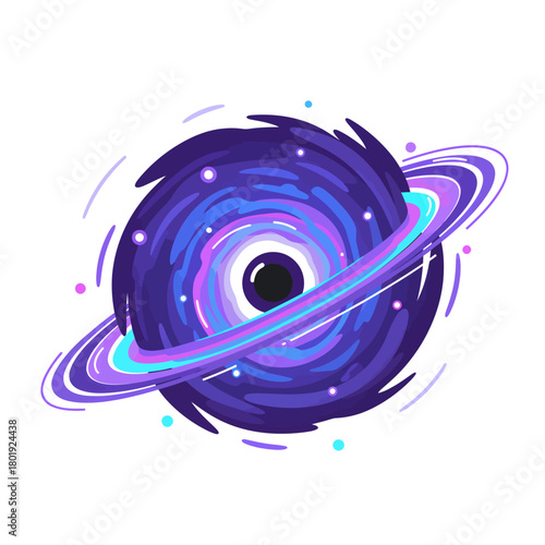 Black Hole Illustration - Cosmic Phenomenon with Swirling Purple and Blue Nebulae
