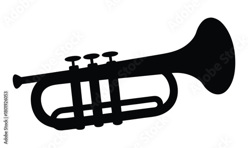Trombone silhouette vector, Musical wind instrument black silhouette