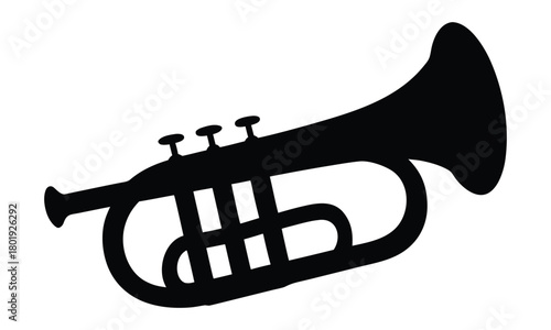 Trombone silhouette vector, Musical wind instrument black silhouette