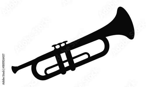 Trombone silhouette vector, Musical wind instrument black silhouette