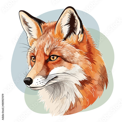 Artistic red fox head portrait vector illustration.