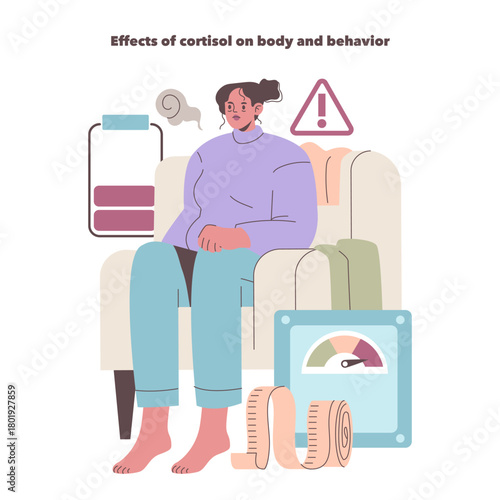 Woman Experiencing Cortisol Effects on Body and Behavior