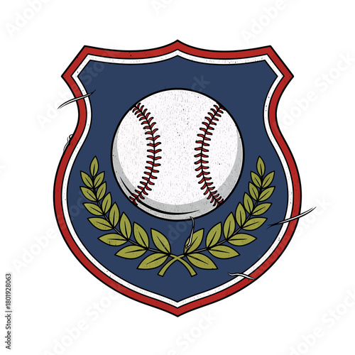 Baseball Shield Emblem with Laurel Wreath Design.