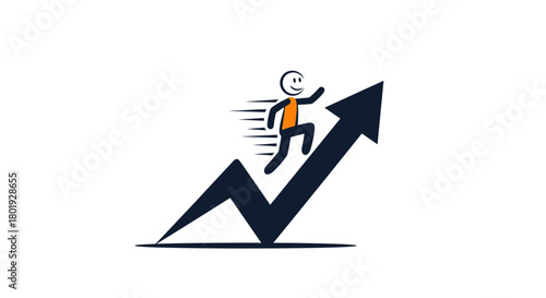 A stick figure runs up an upward trending arrow, symbolizing growth and success.