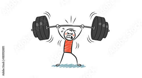 Stick figure struggling to lift a heavy barbell with weights on each side.